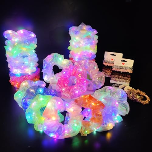 30Pcs Light Up Scrunchies with 18Pcs Satin Elastic Hair Ties,