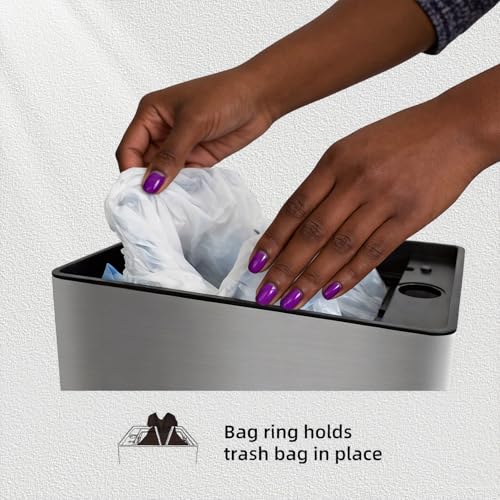 Image of Kitchen Trash Can with Air-Press Bag Expander - 8 Gallon Smart Matte Stainless Steel Bin with Motion Sensor Butterfly Lid for Home, Living Room, Bedroom, RV