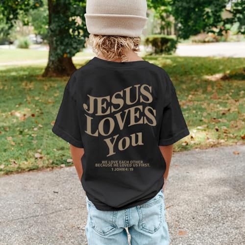 Jesus Loves You Christian Shirt for Boys Bible Verse Letter Printed T Shirts Faith Religious Cotton Short Sleeve Top2