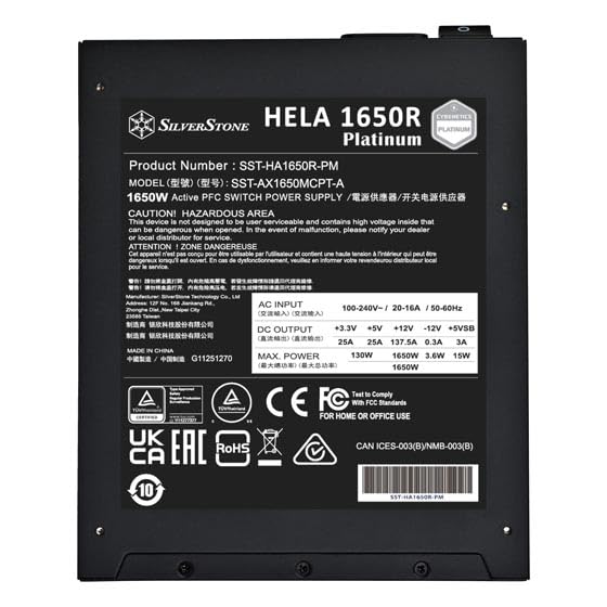 SilverStone Technology HELA 1650R Platinum, Vollständig modulares PCIe 5 Cybenetics-Platinum-ATX-Netzteil mit 1650W, SST-HA1650R-PM