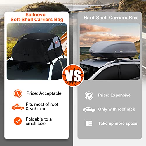 Image of Sailnovo Car Rooftop Cargo Carrier Roof Bag, 21 Cubic feet Waterproof Roof Cargo Carrier fit car Without Luggage Rack - Vehicle Soft Shell Roof Cargo Box with Tie-Down Strap