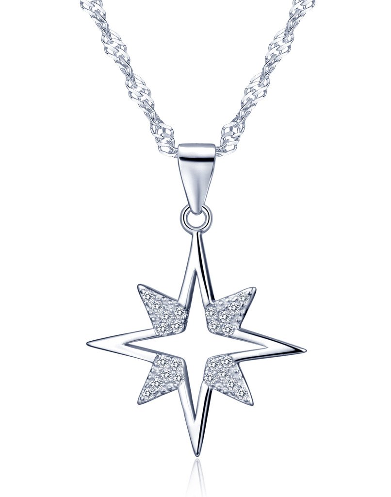 Unendlich UInfinite U Cool Big Star Pendant 925 Sterling Silver Rhodium Plated Cubic Zirconia Necklace with 18" Chain for Women/Girls, Silver