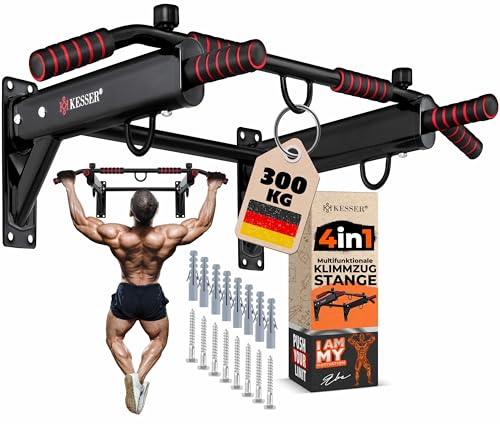 KESSER® Barre de traction 4 en 1 pour montage mural, poignées antidérapantes, fonction supplémentaire pour cordes, anneaux et sacs de frappe | sûr et...