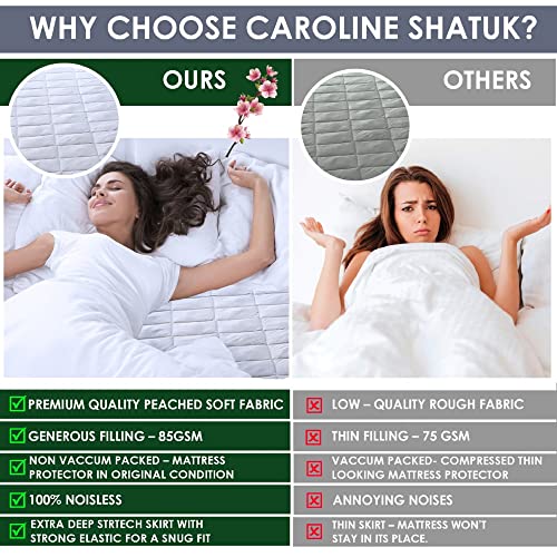 Caroline Shatuik King Size Mattress Protector fitted Quilted Extra Deep 40cm Stretch Skirt Anti Allergy,Mattress Cover (152 x 200) Not-Waterproof - Image 4