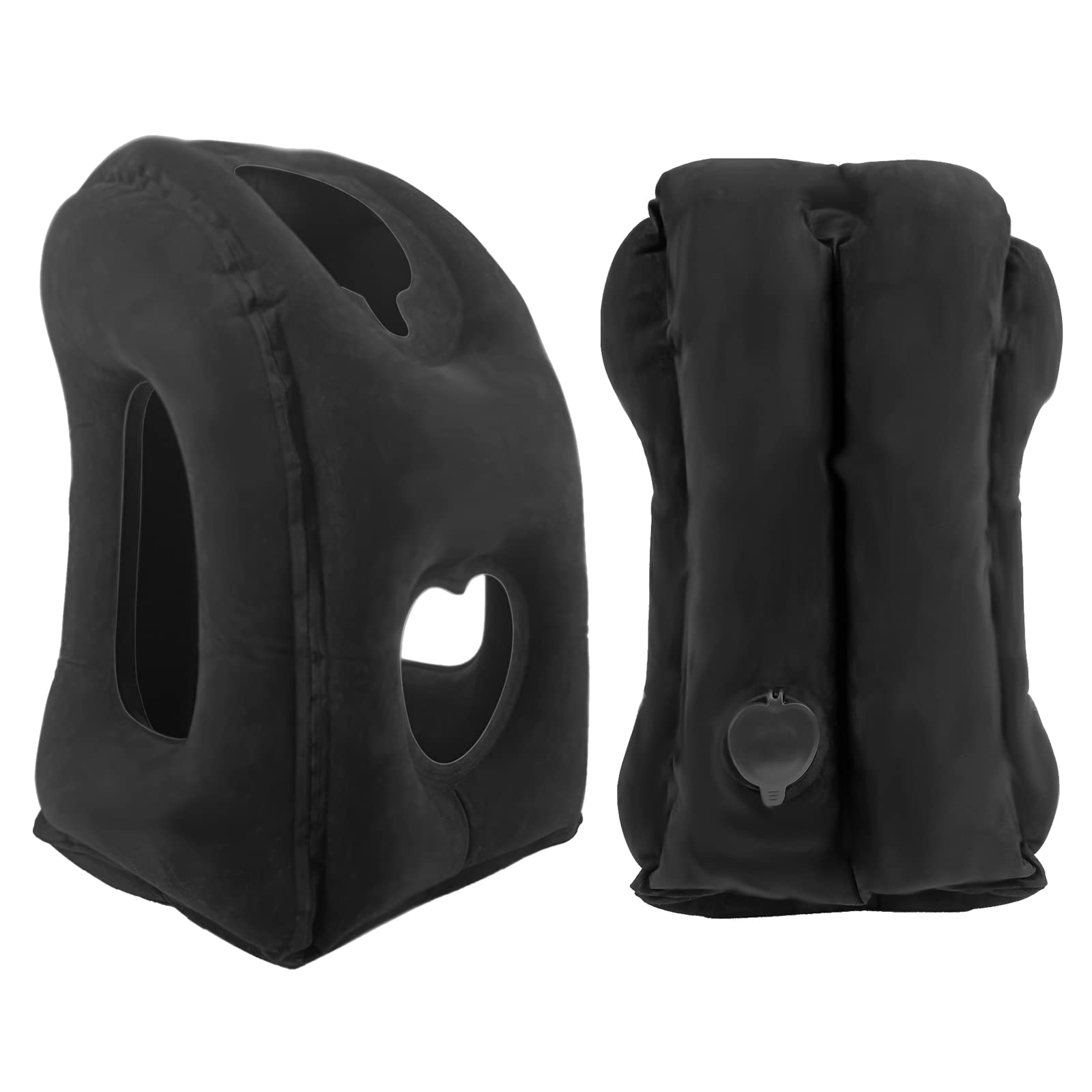 HAIYANLEPortable Travel Pillow Inflatable, Head Neck Rest Pillow with Eye Mask, Earplug and Storage Bag Easy to Inflate Deflate Best Used for Airplanes Car Bus Train Office Napping (Black)