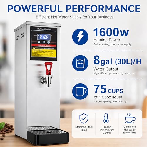 Commercial Hot Water Dispenser Countertop Water Boiler, 1600W 30L | 8GAL per Hour, Instant Hot Water Machine, Step-heating & 86-212°F Temperature Control, For Boba Tea Shop, Cafe, Office - image 2