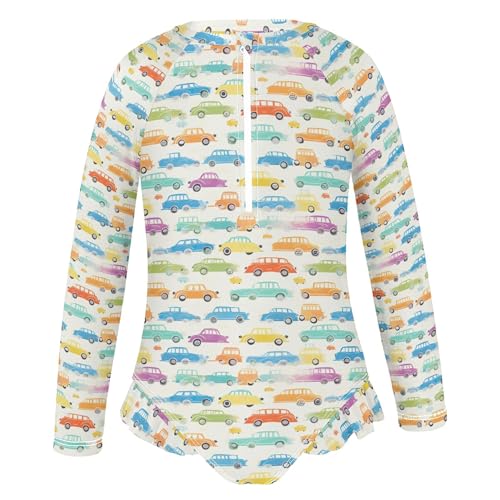 Car Toy Cute Girls Long Sleeve Rashguard Swimsuit UV Protection One-Piece Swimwear Bathing Suit B04027202