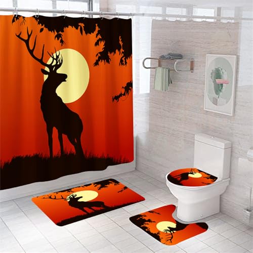 Badezimmerteppich Orange Tiere Badteppich rutschfest Waschbar Badgarnitur 3 Teilig – Badematte Set Mit Wc-Vorleger Und Badematte,Teppich Badezimmer Für Sicherheit Und Komfort Im Bad 45X75Cm