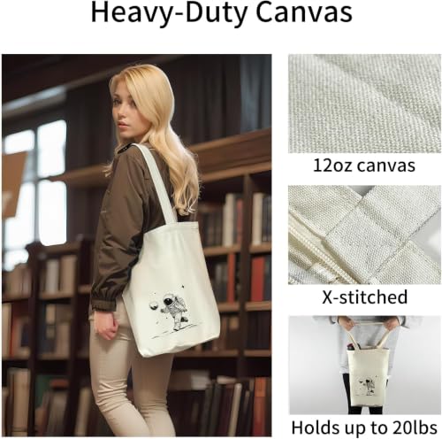 Image of itgowisa Canvas Tote Bag with Zipper Pocket, Reusable Grocery Bag for Daily