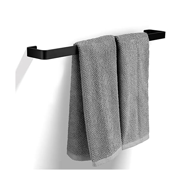 Aesthetic Bathroom Towel Bar for Wall Mount – Space Saving and Easy to Install 16″ Towel Holder Rack – Stylish Minimal Rod to Enhance Your Modern/Farmhouse Bathroom Decor – Matte Black