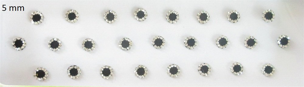 Black Bindi Round 5 mm Bindis Stuuded With Silver Rhinestones Outline/Indian India Bindis/Bindi Stickers/Black Plain Bindis/Black Bindis/Black Jewels
