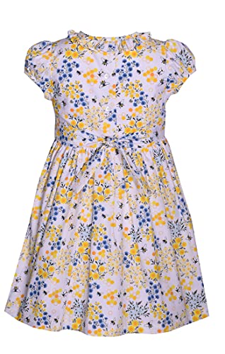 Bonnie Jean Girl's Spring Easter Dress - Floral Yellow and Blue Smocked Dress for Baby and 2T-6X4