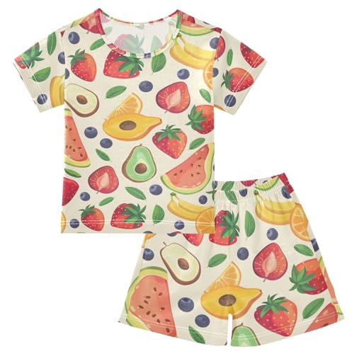 ALAZA Watermelon Strawberry Blueberry Pajamas Short Sleeve 2 Piece Sleepwear Top and Bottom Pajama Set Unisex