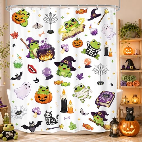 Halloween Kids Funny Frog Cute Animals Pumpkin Bathroom Shower Curtain Set by LGhtyro - Used condition - US$14.46