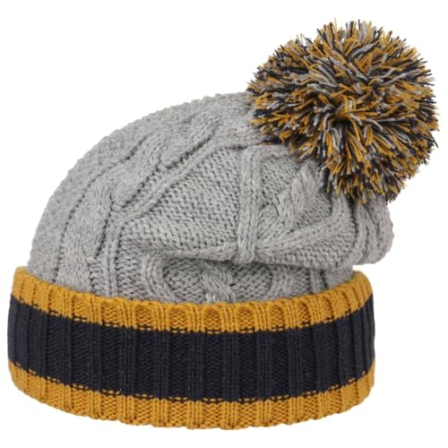 Lipodo Tricolour Bommelmütze Damen Herren Gestreift Wärmeisolierendes Fleecefutter Ohrenschutz Rippstrick Herbst Winter grau One Size
