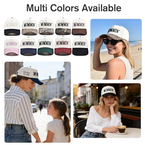 Women’s Mommin Trucker Hat for Mom, Mom Baseball Cap, Embroidered Adjustable Hat, Vintage Two-Tone Ponytail Baseball Hat Brown - image 8