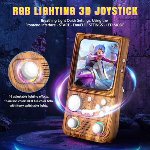 Image of R36TMAX Retro Gaming Console Handheld - 4.0 inch IPS Screen,64GB Retro Handheld Game Console, 5G WiFi Online Play,RGB Joystick,4000mAh Portable Retro Game Console -Wood Grain Brown