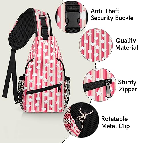 Sling Bag Love Stars Cloud Striped Small Crossbody Backpack Mini Shoulder Casual Daypack Travel Hiking Chest Bag #TOP2