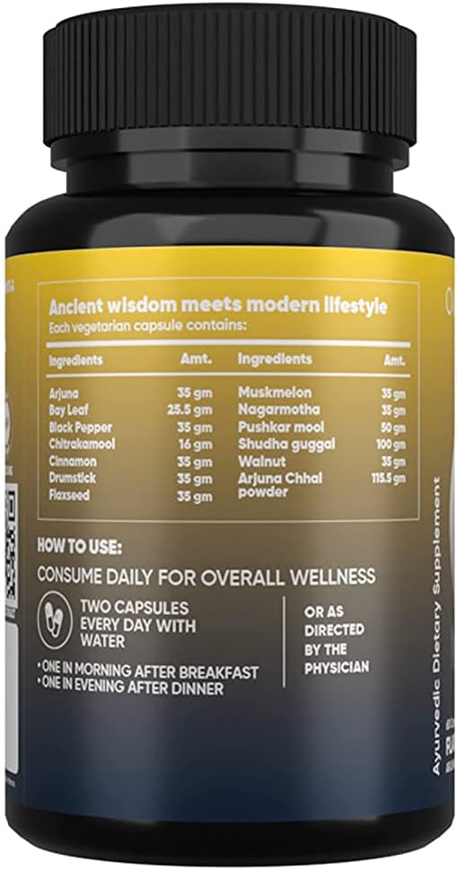 AADAR Natural Omega 3 Vegan Fatty Acid & Immunity Supplement for Men and Women |Flaxseed Arjuna Walnut No Fish Oil | 60 Capsules(Pack of 2)