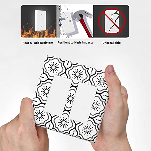 Moroccan Tile Geometric Double Rocker Light Switch Cover Decorative 2 Gang Decora Wall Plate Electrical Gfci Outlet Switchplate Covers Faceplate For Kitchen Bathroom Bedroom Home Decor #TOP5