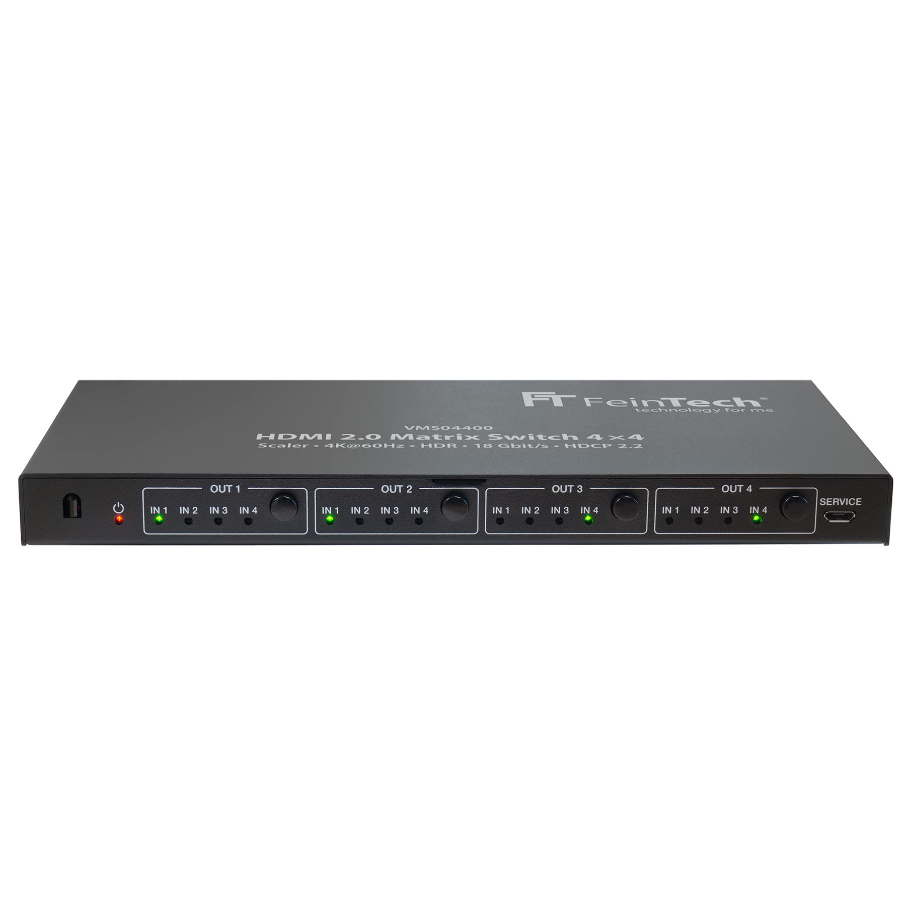 FeinTech VMS04400 HDMI 2.0 Matrix Switch 4x4 mit Scaler 4 in/Out 4K 60Hz Ultra-HD 18Gbps