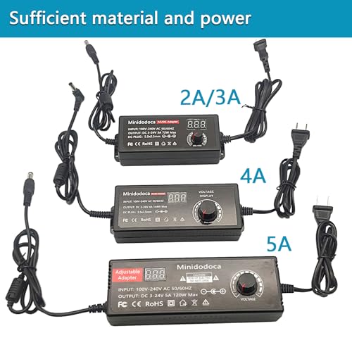 Image of 120W Power Supply Adjustable DC 3V ~ 24V Variable Universal Switching AC /DC Adapter Minidodoca AC to DC Converter with LED Voltage Display and 16 Tips, for 3V to 24V Household Electronics - 5000mA Max
