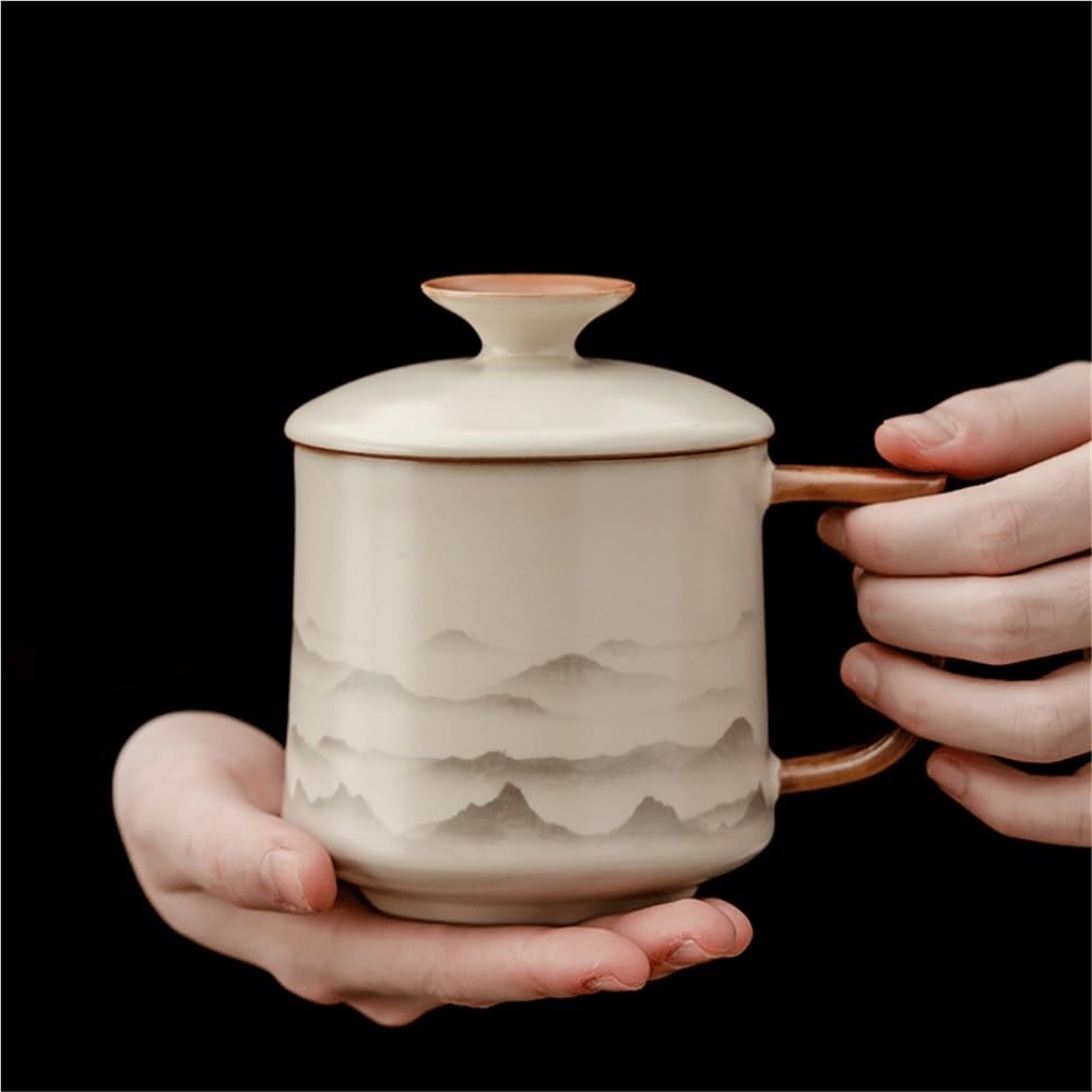 Kaffeetasse Keramikbecher mit Deckel, Fassungsvermögen 11,5 oz, Elegantes Kaffeebecher-Set, 1 Stück, for den Heimgebrauch oder for Aufbrühen von Tee for Senioren