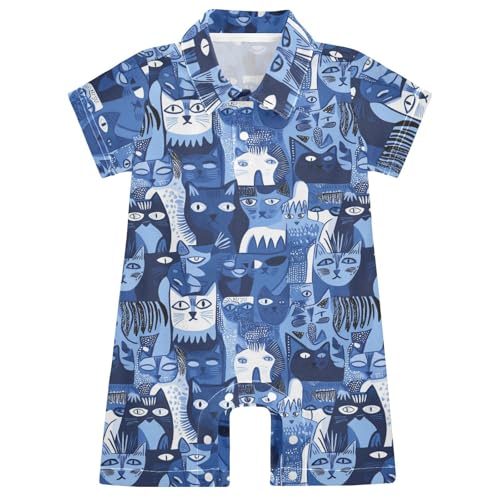 Cotton Baby Boy Clothes Polo Neck Short Leg Baby Unisex Outfit for Summer 6M Art Russian Blue Cats