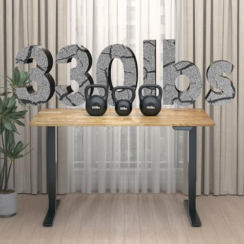 Image of FLEXISPOT E6 MAX Solid Wood Dual Motor 55x24 Inch 3-Stage Heavy Duty Standing Desk, 330lbs Weight Capacity, Height Adjustable Desk w /Cable Management & Wheels(Butcher Block Rubberwood + Black Frame)