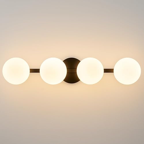 Miniatura 22 de Aplique de pared moderno de globo de vidrio: Luz de apliques esféricos dorados - Accesorio de luces de bola individual de latón pequeño para tocador