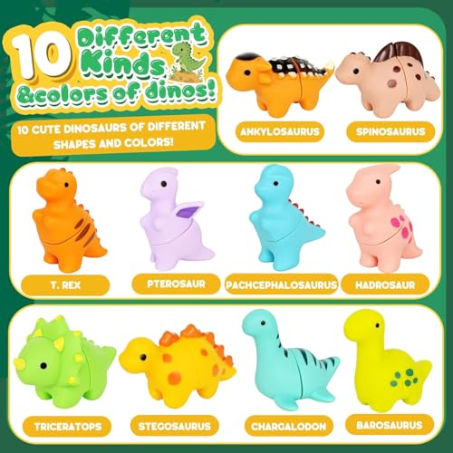 Image of BeFunky Montessori Toys with 10 Dinosaurs for Kids 1 2 3 Years | Sensory and Motor Learning Toy | Color Selection Set and Stackable | Gift for Birthday (Matching Dinosaurs)