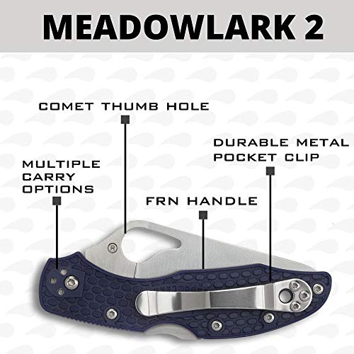 Image of Spyderco Byrd Meadowlark 2 Lightweight Knife with 2.90 inch Stainless Steel Blade and Blue Non-Slip FRN Handle - CombinationEdge - BY04PSBL2