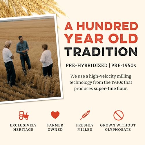 Image of Sunrise Flour Mill Heritage Organic White Flour | USDA Organic All Purpose Flour Unbleached - Non-GMO, Kosher, Grown Without Glyphosate, High Protein for Baking, Unbromated White Wheat (80 Ounce (Pack of 1))