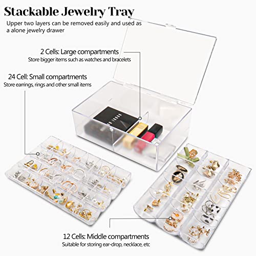 Inmorven Earring Organizer, Jewelry Organizer Box For Earrings Storage, Clear Acrylic Bead Organizer With 38 Small Compartment Tray, 3 Layer Stackable Jewelry Case Gift For Women Girls #TOP6
