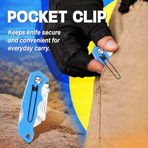 TIFICAL Box Cutter, Quick Change Folding Box Cutter with Clip, Folding Utility Knife Set, Extra 10 SK5 Razor Knife Blades, Pocket Box Opener Cutter for Cardboard, Drywall, Rope, Linoleum, Packages