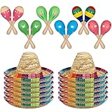 24 Stück Holzmaracas mit Mini Sombrero Hüten – Fiesta Deko Set für Kinder, Mexikanische Party Deko, Cinco de Mayo, Karneval, Geburtstagsfeier