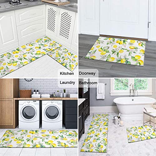 Cocobelin 2 Pieces Lemon Kitchen Rug Lemon Anti Fatigue Mat Non Skid Washable Standing Mat Lemon Kitchen Runner Rug 17X30+17X47Inch, Lemon Rugs-Yellow #TOP6
