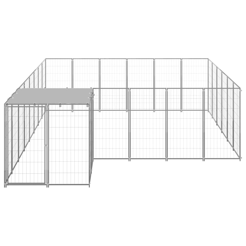 Cuccia per cani con tetto in polietilene, 440 x 330 x 110 cm, in acciaio | Grande recinto da giardino per cuccioli con copertura protettiva e porta richiudibile per una corsa sicura all'aperto.