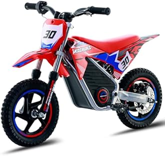 36V Electric Dirt Bike for Kids Aged 3-8, Brushless 250W Racing Grade Electric Motorcycle, Up to 15.5MPH & 3 Speed Settings, Safe Disc Brakes, 12'' Off-Road Knobby Tires, Red