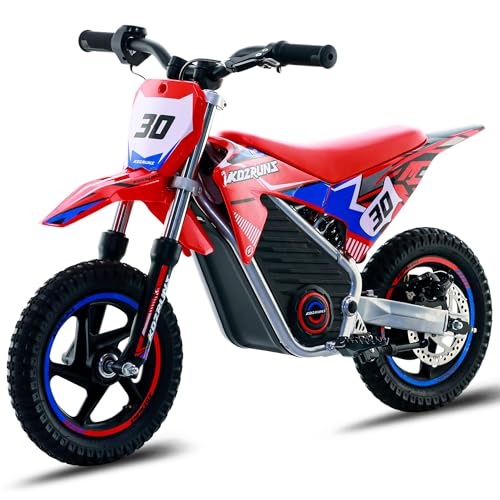 36V Electric Dirt Bike for Kids Aged 3-8, Brushless 250W Racing Grade Electric Motorcycle, Up to 15.5MPH & 3 Speed Settings, Safe Disc Brakes, 12'' Off-Road Knobby Tires, Red