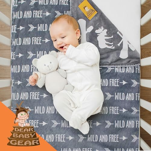 Image of Dear Baby Gear - Premium Car Seat Infant Blanket - Soft Swaddle Blanket for Baby Girls and Boys, Plush Blankets - Adorable Designs, Comfortable Fabric - Gray and White, Moose(40 x 30 inches)