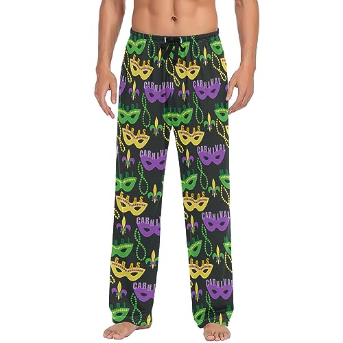 Cute Mardi Gras Pajama Pants Fleur De Lis Beads Carnival Men's Pajama Bottoms Lounge Sleepwear PJs Sleep Pants XXL