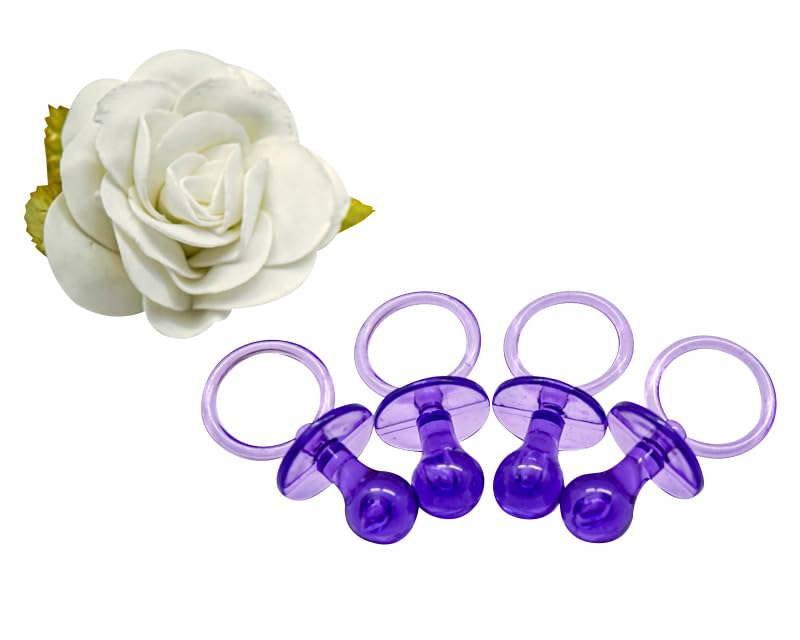 Image of 2.5 inch Baby Pacifier Party Favors, 36 Pieces, Gender Reveal Shower Decorations, Boy Girl Gender Neutral Table Scatter, DIY Party Games Decor (Purple)