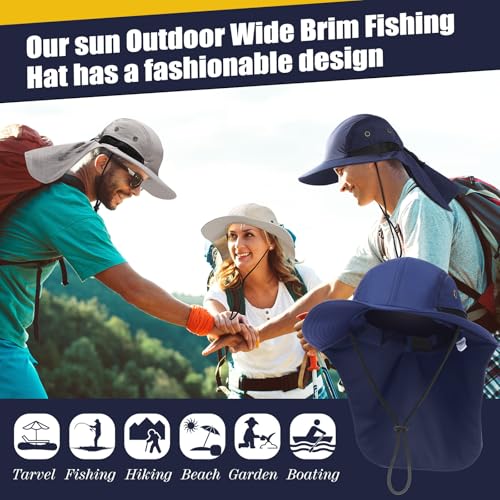 Image of Therwen Sun Hats with Neck Flap for Men Women Unisex Hiking Safari Hat Wide Brim UV Sun Protection Cap for Outdoor