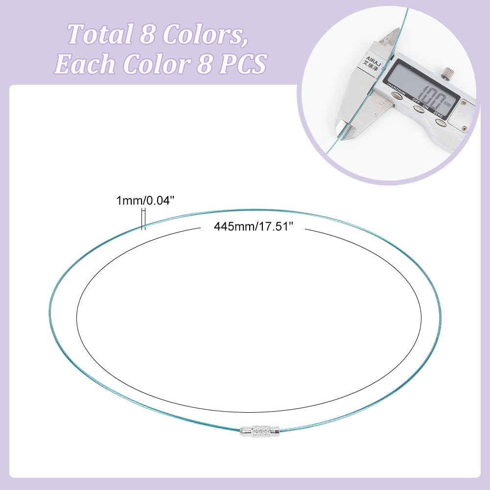 UNICRAFTALE 8 Colors 64pcs 17.5inch Stainless Steel Necklace Wire Cord Choker Chain with Brass Screw Clasp Wire Necklace Chains Wire Necklace Cord DIY Jewelry Making,14.5mm Diamater