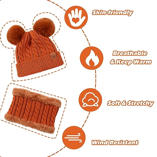 Image of Yuoahcn Kids Winter Beanie Hat Scarf Gloves Set Knit Warm Toddler Winter Cap Gloves Neck Warmer for Boys Girls 1-8 Year