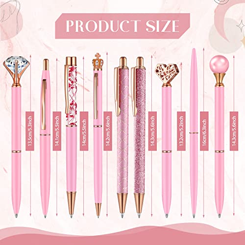 Image of Janmini Metal Crystal Glitter Ballpoint Pen Set 9 Pcs Black Ink Cute Cute Things Novelty Gifts for Women Girls Birthday Home Office (Pink)