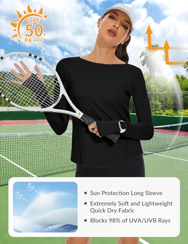 Loovoo Women's Long Sleeve Running Shirts Workout Tops UPF 50+ Sun Shirt Quick Dry Athletic T-Shirts with Watching Window2