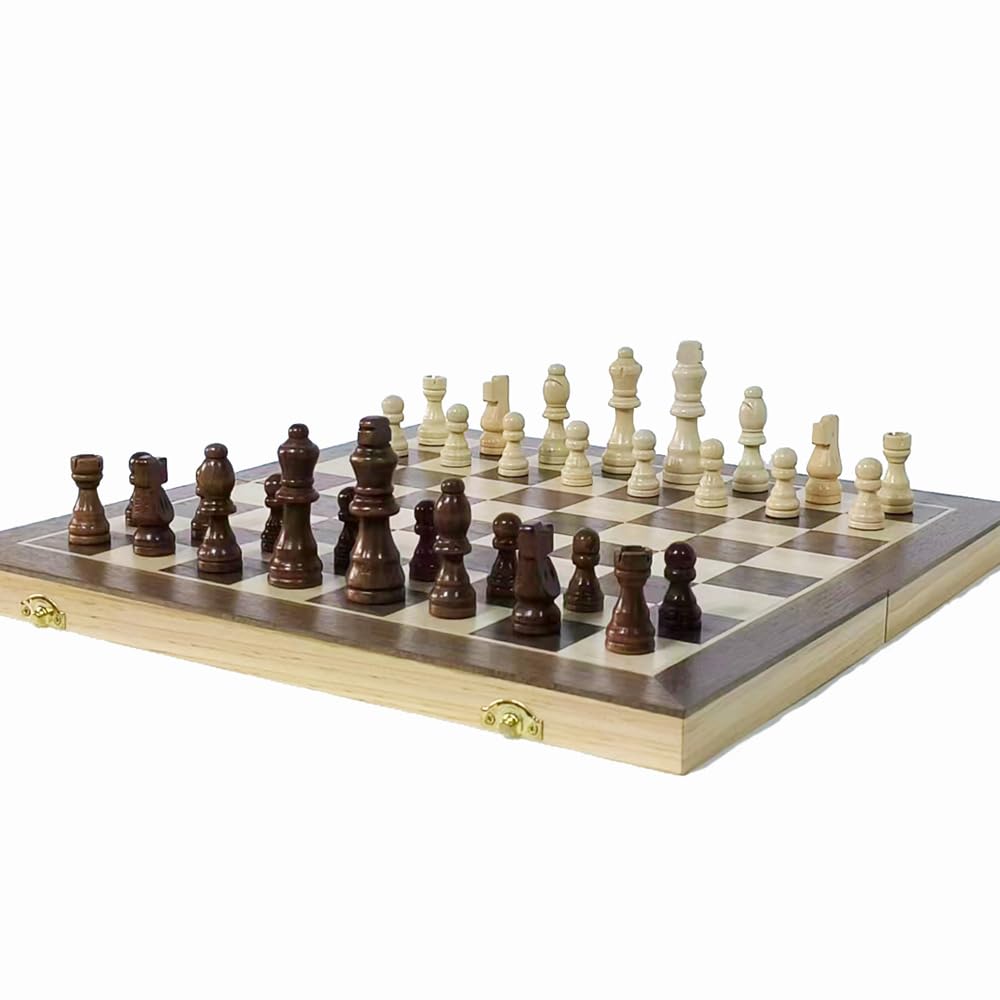 Juego de ajedrez de Madera Plegable con Tablero, Piezas y Compartimento para guardarlas. Ideal para Juegos en Familia.