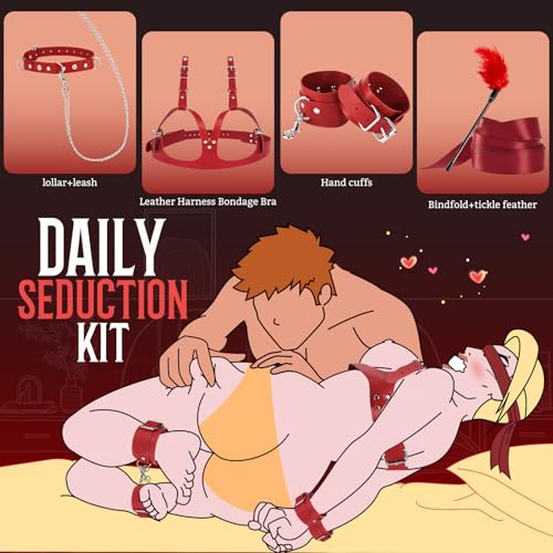 Image of 13-Pcs Sex Bondage Toys BDSM Beginners Kit for Women Couples, Adjustable Breasts Restraints, Collor and Leash, Wrist and Ankle Cuffs with Hog Tie, Behind Back Restraints, Blindfold & Tickler （ Red ）
